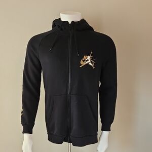 Air Jordan Men's Black and Gold Zipper Hoodie Jacket Size Medium